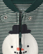 Baby Snowman 100% Cotton 2-Way Zip Sleeper - Green, image 3 of 5 slides