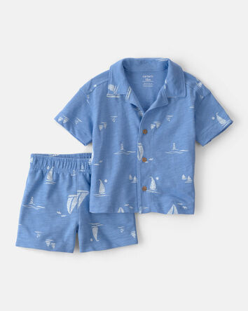Baby Boy 2-Piece Sailboat Top & Short Set - Blue, 