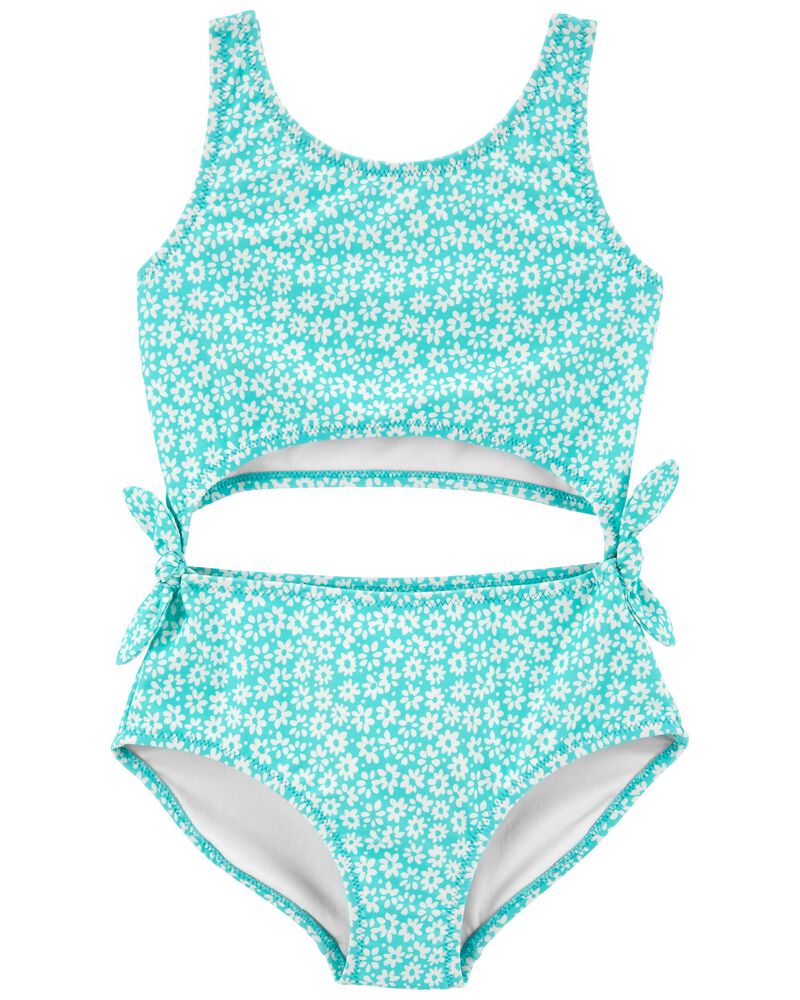 Mint Floral Print CutOut 1Piece Swimsuit