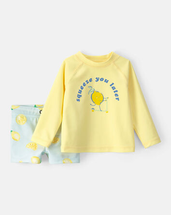 Baby Boy 2-Piece Lemon Rashguard Swimsuit Set - Yellow/Blue, 
