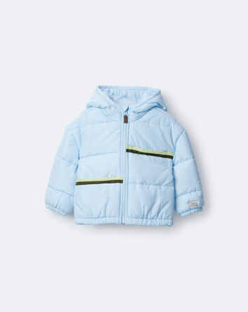 Toddler Boy Zip-Up Hooded Puffer - Light Blue, 