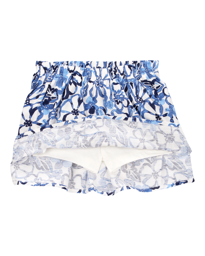 Toddler Floral Linen Look-alike Pull-On Skort - Blue, image 4 of 6 slides