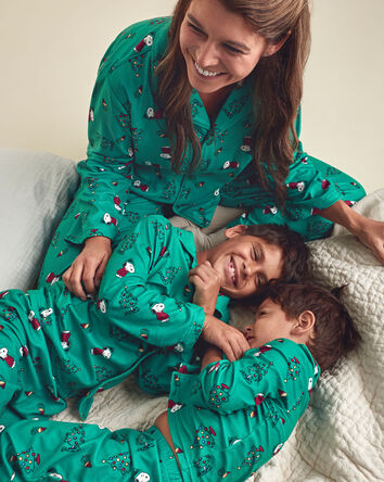 Kids 2-Piece Snoopy Christmas Fleece Loose Fit Pyjama Set - Green, 