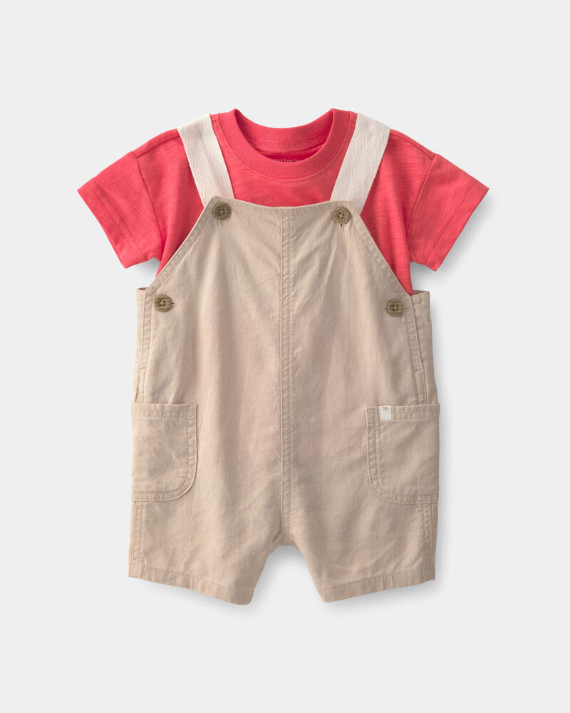 Baby Boy 2-Piece Solid Overall Set - Red/Orange, image 1 of 6 slides