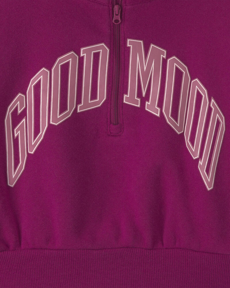 Girls 'Good Mood' Fleece Pullover Sweatshirt - Burgundy, image 2 of 3 slides