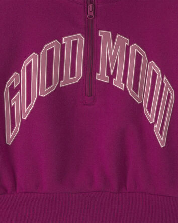 Girls 'Good Mood' Fleece Pullover Sweatshirt - Burgundy, 