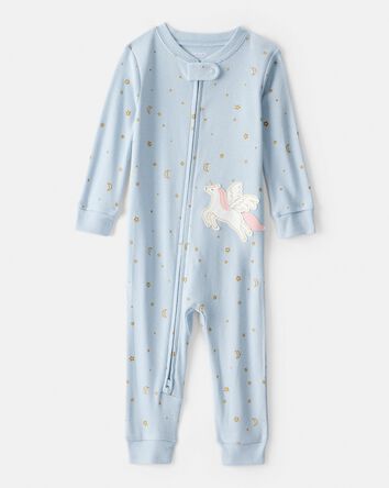 Toddler Girl Unicorn Star 100% Cotton Long-Sleeve 1-Piece Pyjamas - Blue, 