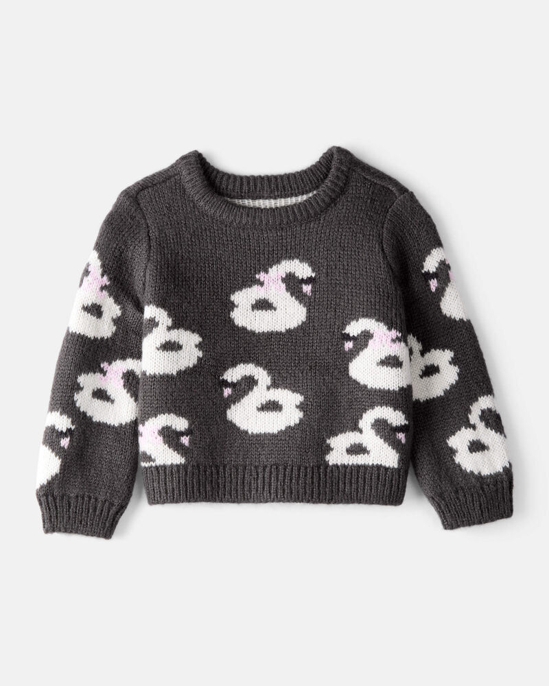 Baby Girl Swan Sweater - Black, image 1 of 3 slides