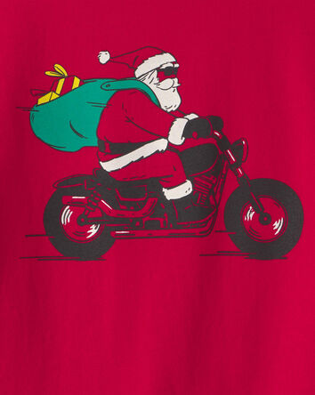 Boys Santa Motorcycle Long-Sleeve Graphic Tee - Red, 