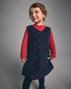 Toddler Girl 2-Piece Floral Corduroy Long-Sleeve Dress Set - Navy Blue/Red, image 2 of 9 slides