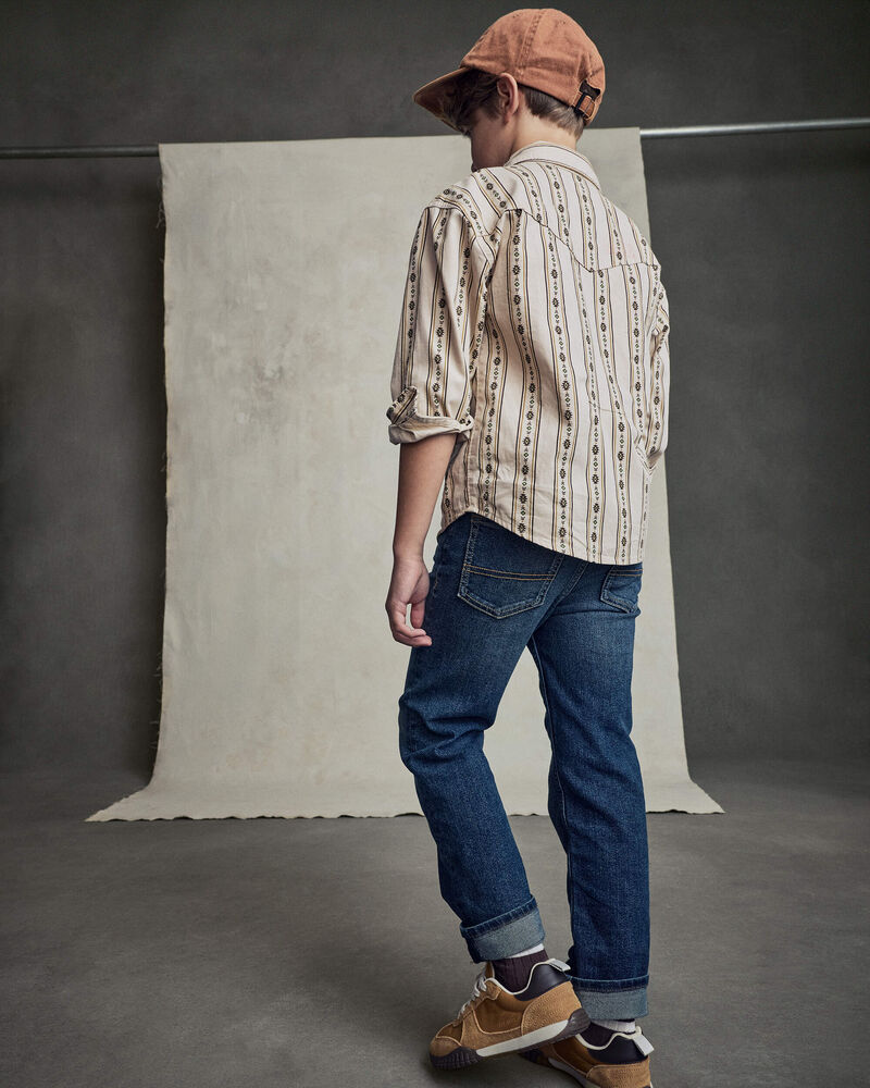 Boys Striped Canvas Button-Down Shirt - Khaki, image 4 of 7 slides
