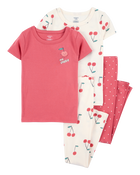 Kid 4-Piece Cherry Cotton Pyjamas, image 1 of 4 slides