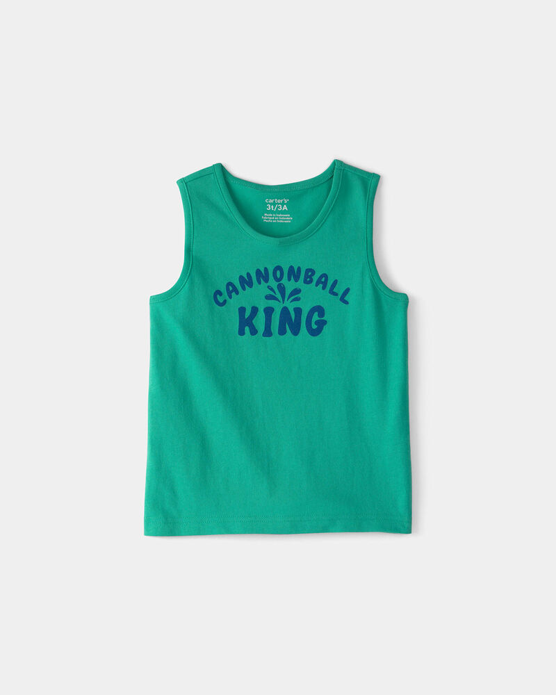 Toddler 'Cannonball King' Graphic Tank - Green, image 1 of 3 slides