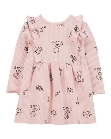 Baby Paris-Print Long-Sleeve Dress - Pink, 