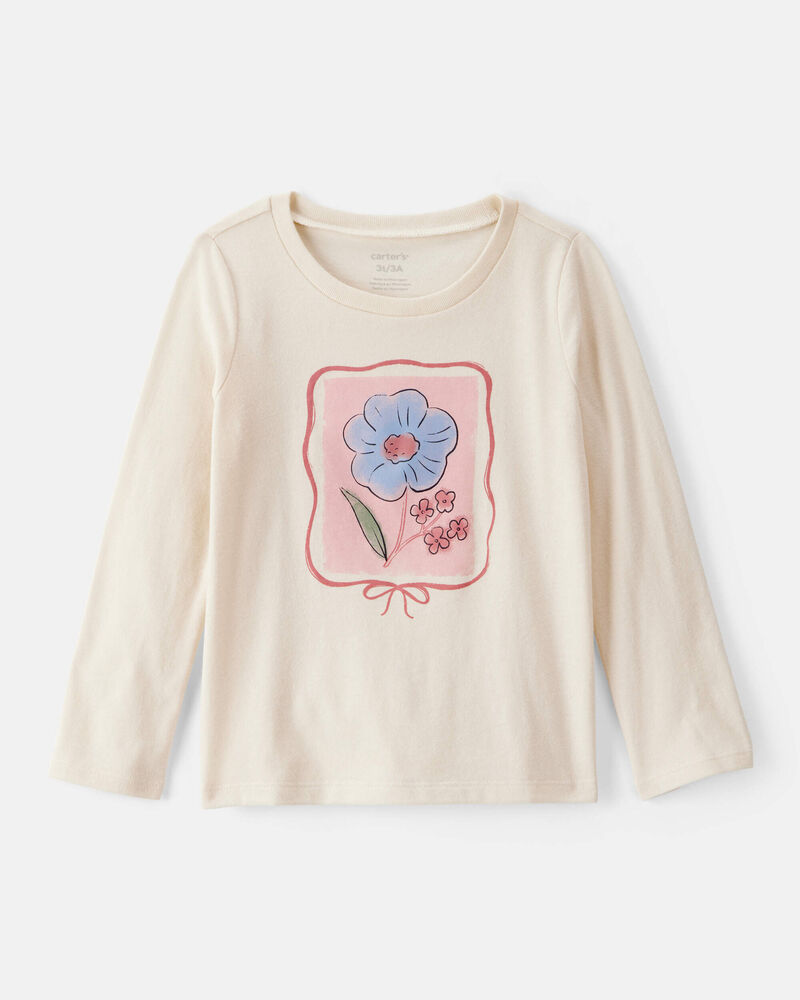 Toddler Girl Flower Long-Sleeve Graphic Tee - Cream, image 1 of 3 slides