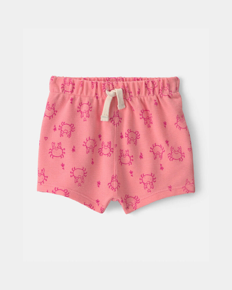 Baby Girl Crab Drawstring Shorts - Pink, image 1 of 4 slides