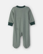 Baby Snowman 100% Cotton 2-Way Zip Sleeper - Green, image 2 of 5 slides