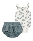 Baby 2-Piece Flutter-Sleeve Floral Bodysuit & Short Set, image 1 of 3 slides