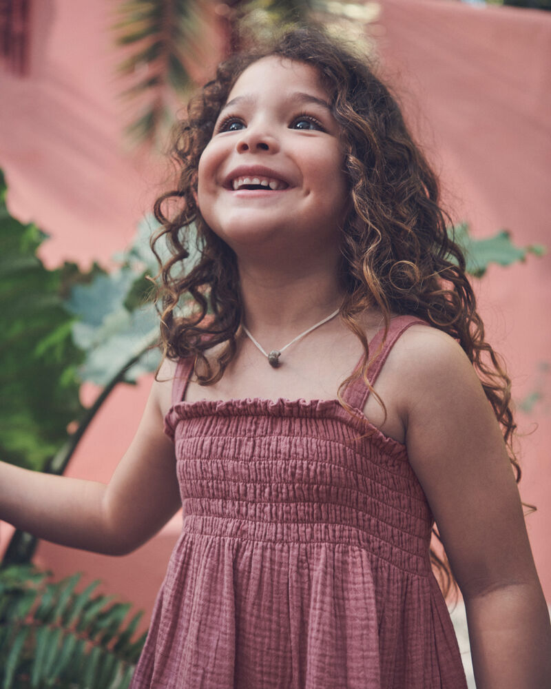 Tout-petit fille - Robe en gaze &agrave; smocks en coton biologique, image 2 sur 6 diapositives