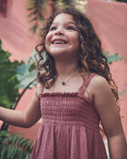Tout-petit fille - Robe en gaze &agrave; smocks en coton biologique, image 2 sur 6 diapositives