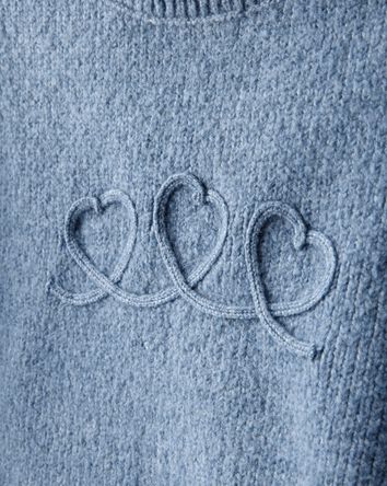 Toddler Girl Embroidered Heart Long-Sleeve Sweater - Blue, 