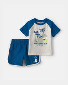 B&eacute;b&eacute; gar&ccedil;on - Ensemble 2 pi&egrave;ces short et haut &agrave; motif de golf &laquo;All Day Fun&raquo; - Gris/Bleu, image 1 sur 4 diapositives