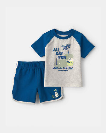 Baby Boy 2-Piece 'All Day Fun' Golf Top & Short Set - Grey/Blue, 