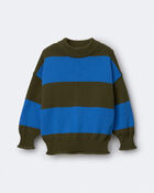 Toddler Mock Neck Sweater in Stripes - Olive/Blue, image 1 of 2 slides