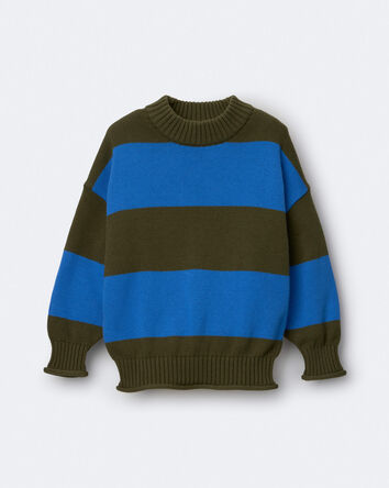 Toddler Mock Neck Sweater in Stripes - Olive/Blue, 