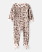 Toddler Girl Leopard Fleece Long-Sleeve Loose Fit 1-Piece Pyjamas - Brown, image 1 of 4 slides
