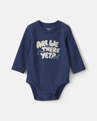 Baby Boy 'Are We There Yet?' Long-Sleeve Graphic Bodysuit - Navy Blue, image 1 of 3 slides