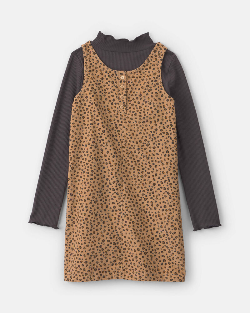 Filles - Ensemble 2 pi&egrave;ces &agrave; superposer robe en velours c&ocirc;tel&eacute; &agrave; motif l&eacute;opard et manches longues &ndash; Brun/Noir, image 2 sur 5 diapositives