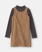 Filles - Ensemble 2 pi&egrave;ces &agrave; superposer robe en velours c&ocirc;tel&eacute; &agrave; motif l&eacute;opard et manches longues &ndash; Brun/Noir, image 2 sur 5 diapositives