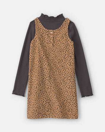 Filles - Ensemble 2 pi&egrave;ces &agrave; superposer robe en velours c&ocirc;tel&eacute; &agrave; motif l&eacute;opard et manches longues &ndash; Brun/Noir, 