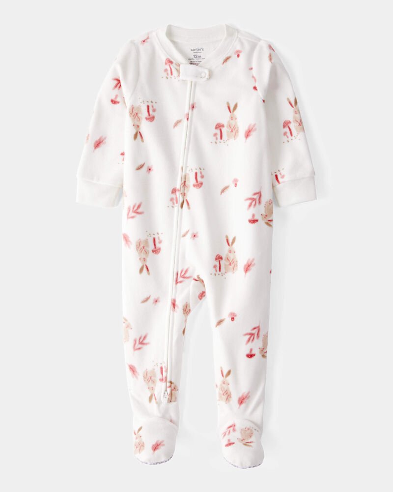 Tout-petit fille - Pyjama 1 pi&egrave;ce &agrave; pieds en molleton &agrave; motif de lapin, image 1 sur 2 diapositives