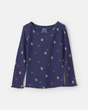 Toute-petite fille - T-shirt manches longues &agrave; motif floral - Bleu marine, 