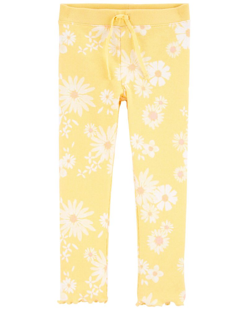 Toddler Floral Print Stretch Rib Lettuce Hem Leggings, image 1 of 2 slides
