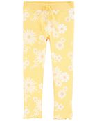 Toddler Floral Print Stretch Rib Lettuce Hem Leggings, image 1 of 2 slides