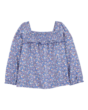 Baby Floral Print Smocked Square Neck Top, 
