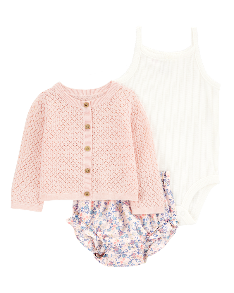 Baby 3-Piece Floral Cardigan Set, image 1 of 5 slides