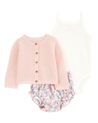 Baby 3-Piece Floral Cardigan Set, image 1 of 5 slides