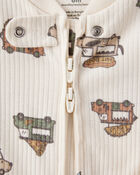 Baby Boy Truck Print Cotton Long-Sleeve Sleeper- White, image 2 of 4 slides