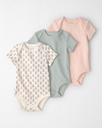 Baby Girl 3-Pack Organic Cotton Bodysuits in Floral Print, 
