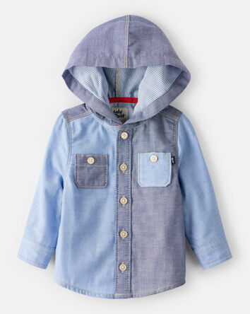 B&eacute;b&eacute; gar&ccedil;on - Chemise &agrave; manches longues avec capuchon en chambray - Bleu, 