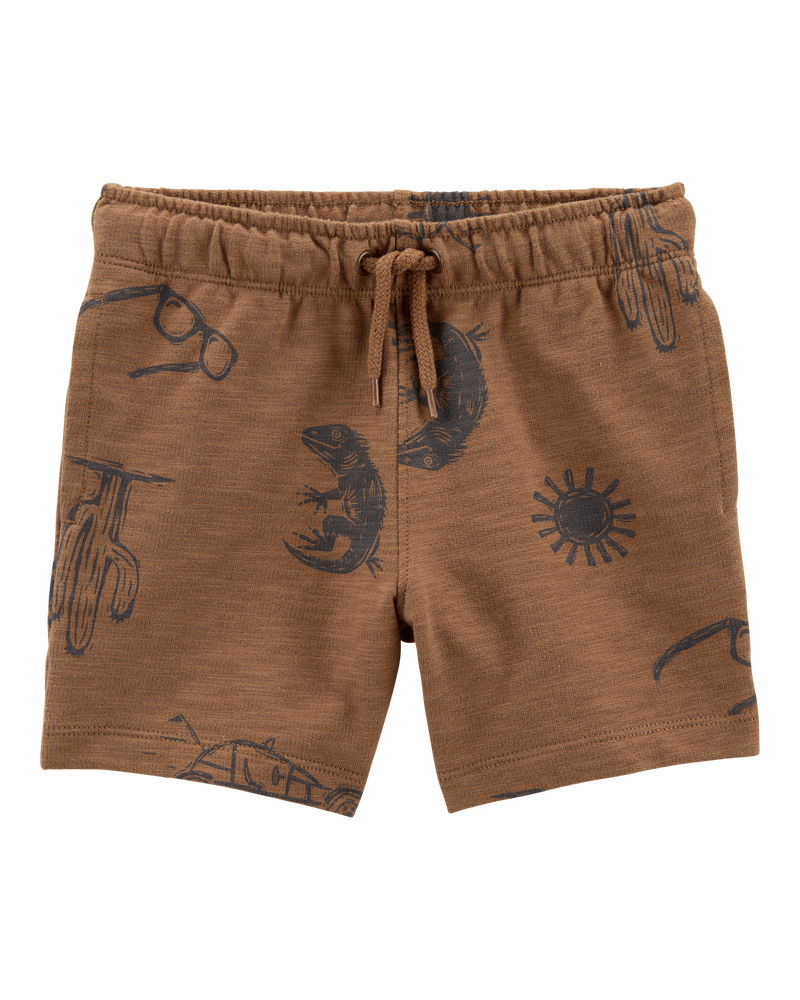 Toddler Desert Print Pull-On Cotton Shorts - Brown, image 1 of 6 slides