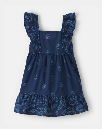 Baby Girl Floral Ruffle-Sleeve Dress - Navy, 