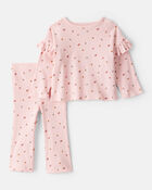 Baby Girl 2-Piece Leaf Print Cotton Long-Sleeve Tee & Pant Set - Pink, image 1 of 3 slides