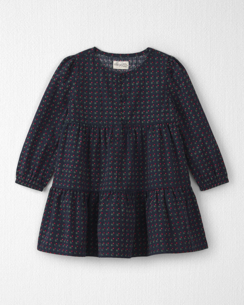 Toddler Girl Organic Cotton Dobby Dress in Navy Floral, image 1 of 5 slides