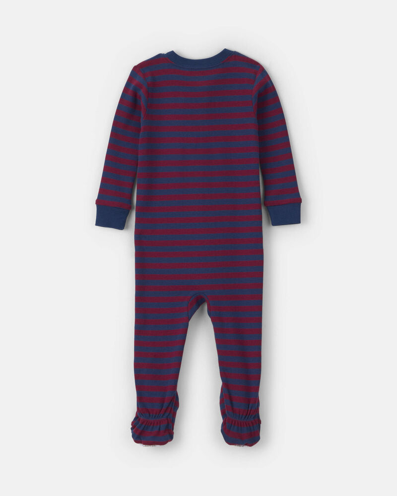 B&eacute;b&eacute; gar&ccedil;on - Pyjama ajust&eacute; 1 pi&egrave;ce en 100&nbsp;% coton &agrave; fermeture &agrave; glissi&egrave;re double sens et pieds &agrave; motif chien &ndash; Bourgogne/Bleu, image 2 sur 4 diapositives