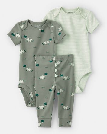 Baby Boy 3-Piece Dinosaur Bodysuits & Pant Set - Green, 